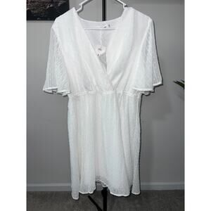 White Missky midi-length flutter sleeves Dress sz XL